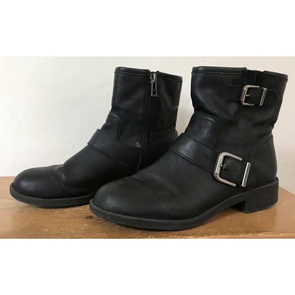 Sam & Libby Vegan Faux Leather Chelsea Biker Buckle Zip Up Ankle Boots Shoes 6